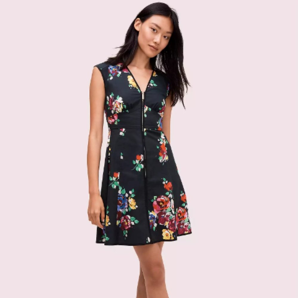 kate spade Black Floral Fit-and-Flare Mini Dress